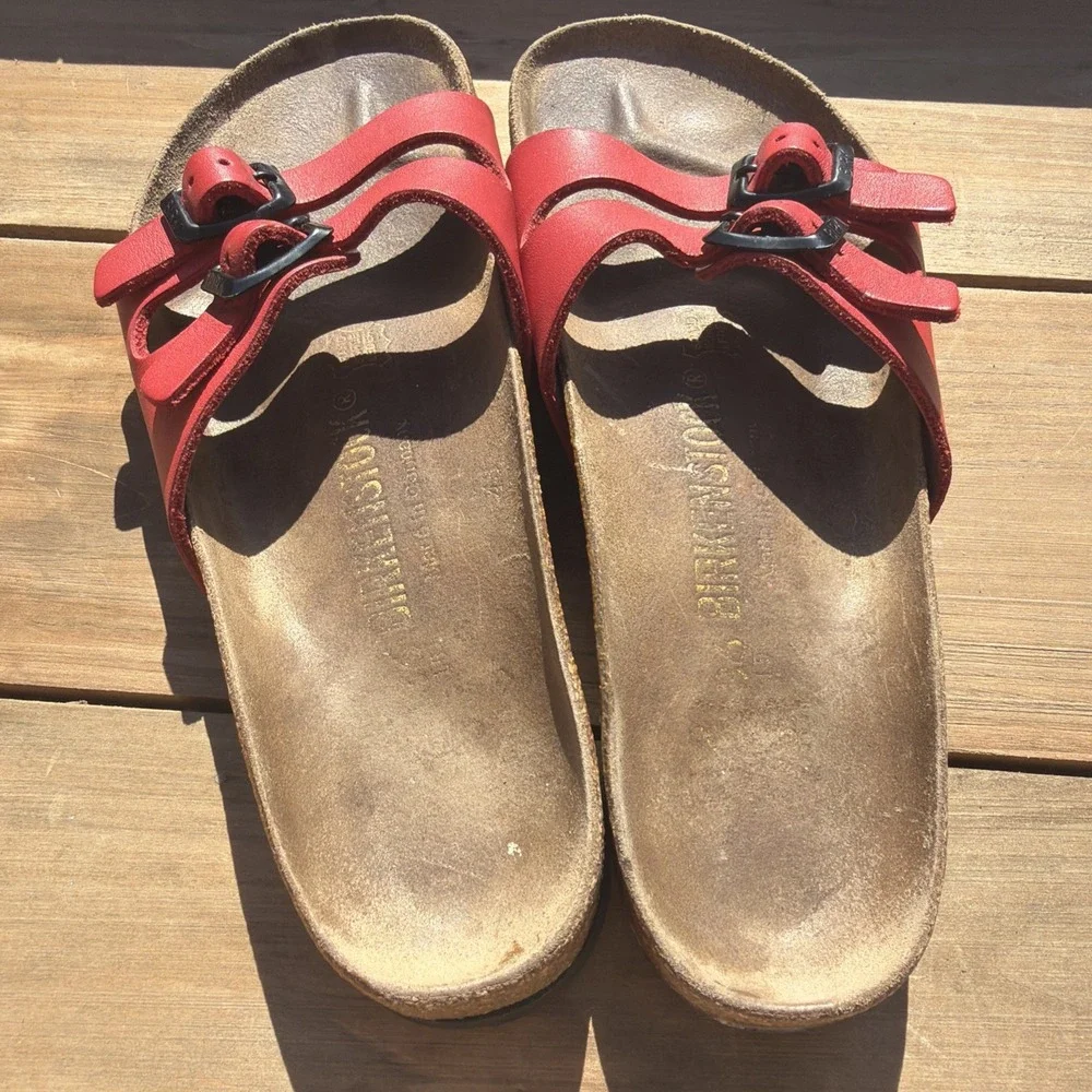 VINTAGE Birkenstock Ibiza Leather Double Strap Sandals RED 36 Women